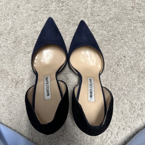 Manolo Blahnik Tayler D'Orsay BB Pumps Sz 35 / 5 Black to Navy Ombre New in Box - Picture 13 of 16